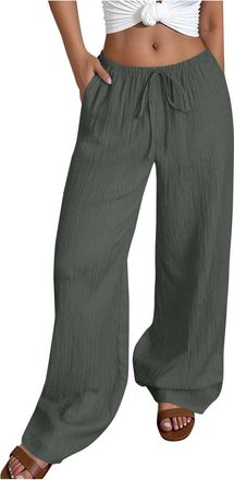 Generic Wide Leg Trousers for Women UK Elasticated Waist Sport Lounge Trousers Solid Baggy Joggers Pants Ladies Jogging Bottoms Drawstring Summer Casual Beach