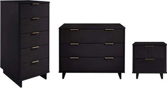 Manhattan Comfort 3Pc Granville Modern Solid Wood Standard Dresser, Tall Narrow Chest & Nightstand Set