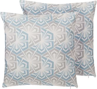 Beliani Conjunto De Cojines Decorativos Con Patr&oacute;n Geom&eacute;trico Floral Azul Y Gris 45 X 45 Cm Accesorio De Decoraci&oacute;n Minimalista Moderno Primrose