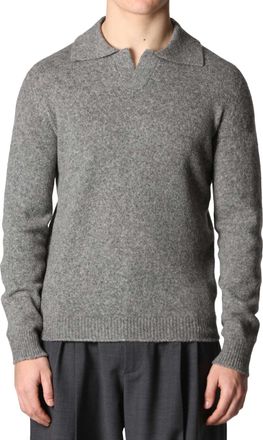 Roberto Collina Heathered Long-Sleeve Knit Polo with Classic Collar