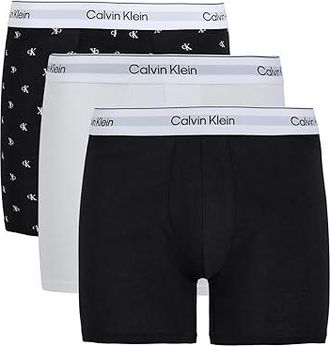 Calvin Klein Underwear Icon Cotton Stretch 3-Pack Boxer Brief Mens Underwear Black/Diamond Logo Black/Classic White : 2XL, Cotton/Elastane