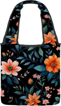 Generic Floral with Leaves Reversible Canvas Shoulder Tote - Double-Sided Print, 12oz Cotton, 27cm Drop, Fold-Flat Bag for Travel, Shopping, Street Outings