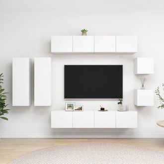 vidaXL Vidaxl - Set De Mueble Para Tv De 8 Piezas Madera De Ingenier&iacute;a Blanco