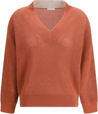 Brunello Cucinelli Cashmere Net Sweater - Dames - Cashmere truien - Bruin - M - Kasjmier - Truien & Vesten