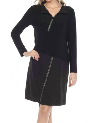 Joseph Ribkoff Womens Embellished Zipper High Neck Dress In Black