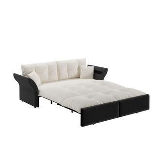 Urban Meuble Sof&aacute; cama de 3 plazas de terciopelo beige/blanco con cojines