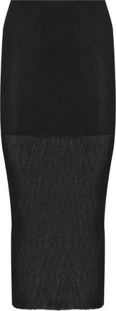 Alberta Ferretti Ribbed Knit Midi Skirt with Semi-Sheer Flare
