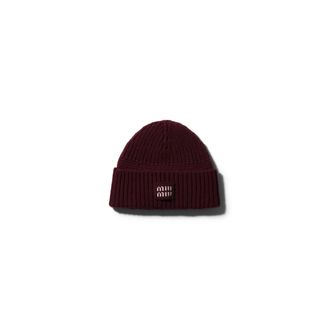 Miu Miu Wool And Cashmere Beanie, Woman, Amaranth Red