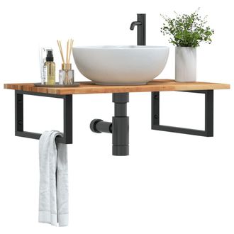 Berkfield Home Basin Shelf Wall Mounted Steel & Solid Wood Acacia in Brown