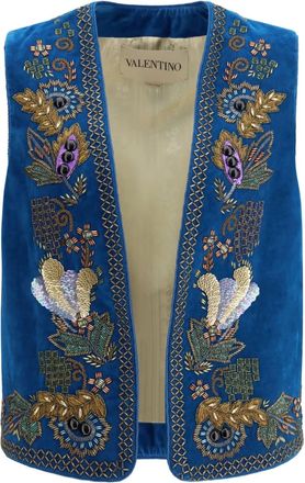 Valentino Garavani floral-embroidered gilet - men - Linen/Flax/Cotton - 50 - Blue