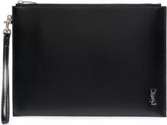 Saint Laurent Black Cassandre leather clutch
