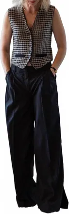 Guest In Residence Houndstooth Tailored V-Neck Vest In Black/ Dune