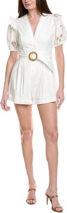 Adrianna Papell Lasercut Puff Sleeve Romper