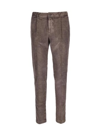 PESERICO Brown Velvet Trousers with Pleated Waist and Tailored Fit