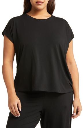 Eileen Fisher Crewneck Boxy Stretch Jersey Top in Black at Nordstrom, Size Large P