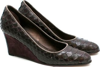 Stephane K&eacute;lian Stephane Kelian Paris Brown Snakeskin Wedges Size 36