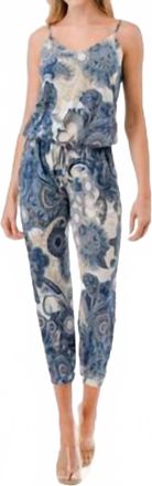 Ariella Paisley Jumpsuit In White, Blue, Tan