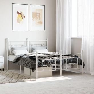 Berkfield Home Metal Bed Frame without Mattress with Footboard White 140x190cm | Size: 140x190 cm
