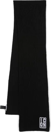 Dsquared2 logo-patch knitted scarf - men - Wool/Viscose/Cashmere/Polyamide - One Size - Black
