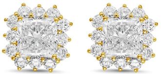 Diana M. Jewels 14kt yellow gold 5cts lab grown Radiant Cut Diamond Halo Earrings