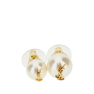 Saint Laurent Asymmetrical pearls earrings with logo Woman One Size