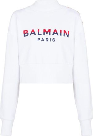 Balmain 3-Buttons logo-print cotton sweatshirt - women - Organic Cotton - S - White