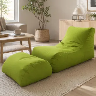 Talamo Italia Dmora Chaise Longue De Salon Moderne, Made In Italy, Fauteuil Avec Repose-pieds En Nylon, Pouf Rembourr&eacute; Pour Chambre, 120x80h60 Cm, Couleur Verte