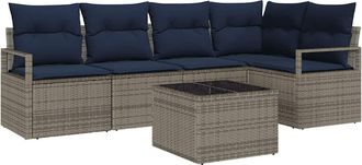 vidaXL Juego De Sof&aacute; 6 Pcs Gris Rat&aacute;n Sint&eacute;tico Vidaxl