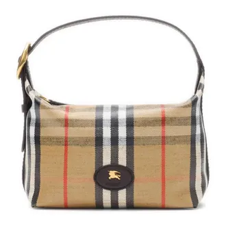 Burberry Shoulder Bags, female, Beige, Size: ONE SIZE Equestrian Knight Check Canvas Crossbody Bag