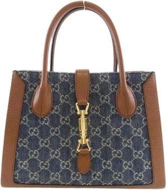 Gucci Pre-owned Handbags, female, Blue, Size: ONE SIZE Pre-owned Jackie 1961 GG Jacquard Denim Leather Bag