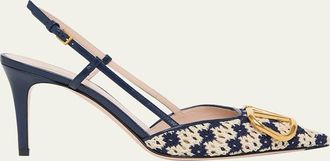 Valentino Garavani 80mm VLogo Crochet and Leather Slingback Pumps