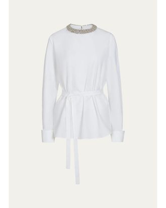 TWP Crystal-Embellished Tie-Waist Top