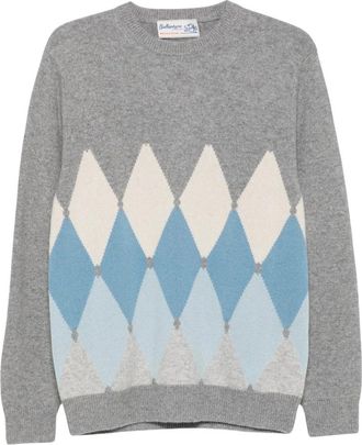 Ballantyne Argyle Pullover - Heren - Ronde hals truien - Grijs - M - Kasjmier - Truien & Vesten