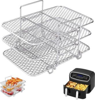 OEM Adecuado Para Rejillas De Freidora De Aire, Acero Inoxidable 304, Cocina Freidora Aire, Freidoras Aire Cesta Doble (19,3 12,3 11,5 Cm)