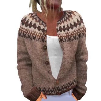 Generic Womens Christmas Knit Cardigans Chunky Christmas Jumpers for Women Casual Warm Open Front Fairisle Sweater Reindeer Snowflake Print Button Coats Jacke