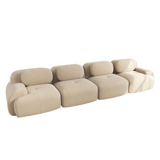 Urban Meuble Sof&aacute; modular de 4 plazas en terciopelo beige con brazos curvados