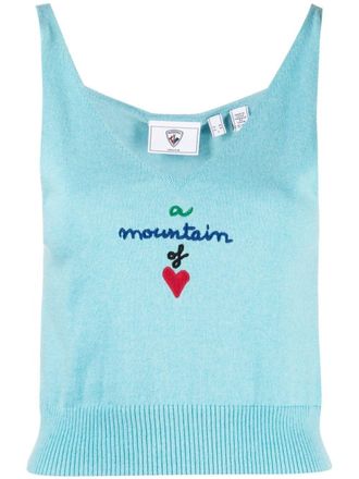 Rossignol embroidered-logo knitted crop-top - women - Organic Cotton/Cashmere - S - Blue