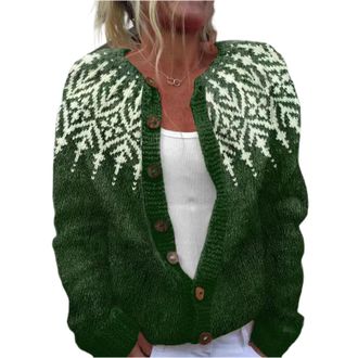 Generic Womens Christmas Knit Cardigans Chunky Christmas Jumpers for Women Casual Warm Open Front Fairisle Sweater Reindeer Snowflake Print Button Coats Jacke