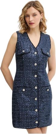 Guess Sequin Denim Mini Jurk - Dames - Korte kleedjes - Blauw - L - Denim - Kleedjes