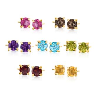 Ross-Simons Multi-Gemstone Jewelry Set: 7 Pairs Of Stud Earrings in 18kt Gold Over Sterling