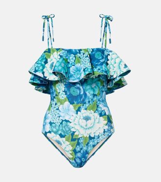 Alemais Al&eacute;mais Margo floral ruffled swimsuit