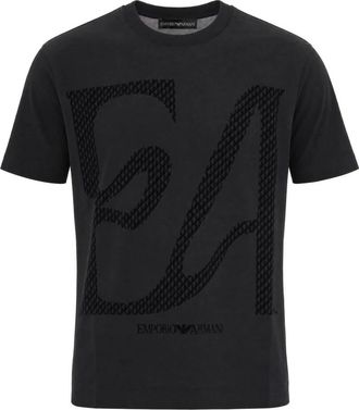 Emporio Armani T-shirt van gemengde lyocell-jersey met maxi flock-logo - Heren - Tops - Zwart - Maat: 2XL Jersey
