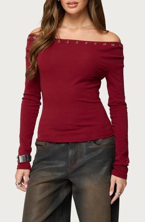 Edikted Rebekka Grommet Off the Shoulder Sweater in Burgundy at Nordstrom, Size X-Small