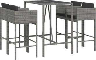 vidaXL vidaXL 5 Piece Garden Bar Set with Cushions Grey Poly Rattan