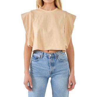endless rose Drop Shoulder Crop Top in Beige at Nordstrom Rack, Size Small