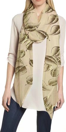 Lina & Lily Leaf Metallic Foil Womens Scarf Shawl Lightweight (Beige-Gold)