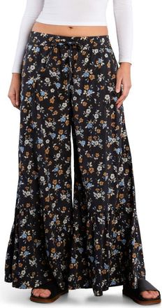 BILLY T Drawstring Waist Tiered Pants in Black Retro Rose at Nordstrom, Size X-Large