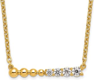 Diamond2Deal 14K Yellow Gold 1/4 Ct Lab Grown Diamond Beaded Bar Necklace 18 Clarity VS, Color G-H