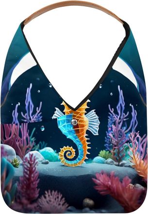 Generic Seahorse Crystal Ball Reusable Lightweight Grocery Bags - Foldable Into Compact Pouch, Washable & Sturdy, Multipurpose for Shopping and Travel