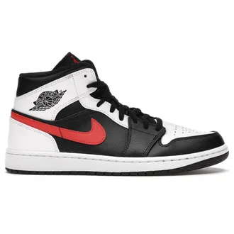 Nike Jordan Air Jordan 1 Mid Leather Mens Lace Up Trainers - Black Chile Red White - Size:UK 10.5